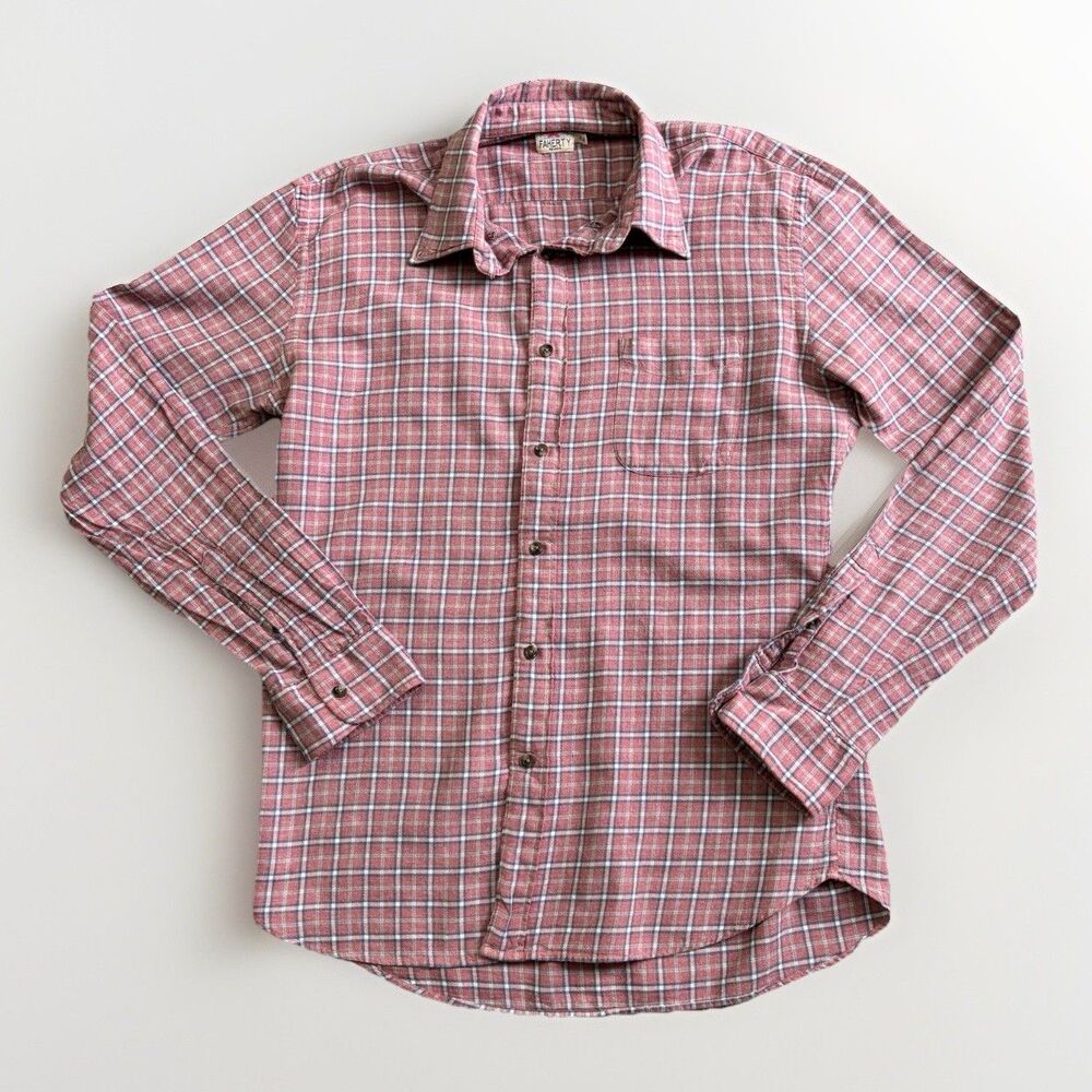 Faherty Plaid Flannel Shirt Men's Size XL Red Brushed Cotton Outdoor Hiking